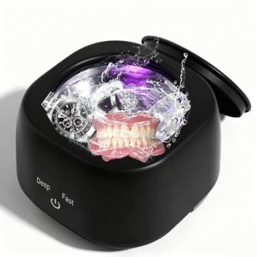 Imagem de Limpador ultrassônico para retentores, dentaduras, alinhadores, joias, cabeças de escova de dentes - Limpador dental portátil de 48 kHz com 2 modos e tanque de aço inoxidável - ideal para usuários de