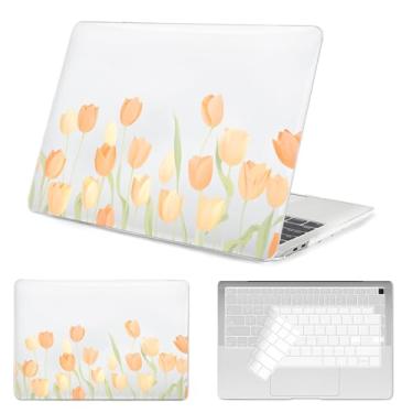 Imagem de Seorsok Compatível com MacBook Air 13 polegadas 2022 2021 2020-2018 versão A1932 A2179 M1 A2337, elegante capa rígida de plástico com flor de tulipa amarela desabrochando com capa de teclado