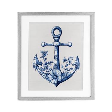 Imagem de Stupell Industries Toile Impressão emoldurada cinza âncora estampada sob vidro, design por Lettered and Lined, 16 x 13