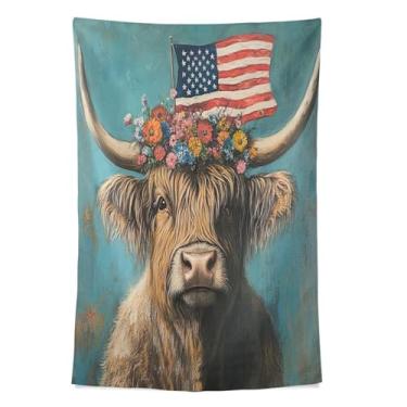 Imagem de STAYTOP Tapeçaria bonita tapeçaria de parede de gado das terras altas para decoração de casa decoração de dormitório sala de estar quarto tapete de parede (60 × 40 pol)