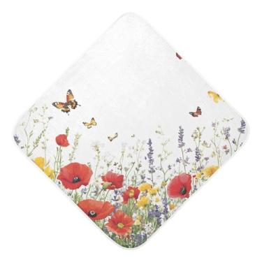Imagem de STAYTOP Toalhas de bebê com capuz de musselina de flores silvestres e borboletas, toalha de banho super macia, toalhas de banho absorventes para banho recém-nascido unissex 89 x 89 cm
