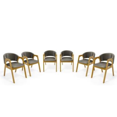 Imagem de Kit Com 6 Cadeiras Agatha Madeira Maciça Estofada Para Mesa De Jantar Veludo Chumbo 109