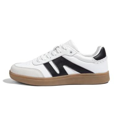 Imagem de LUCKY STEP Tênis Feminino Clássico Retrô Sola de Goma Couro Legítimo Antiderrapante (Branco/Preto, 10US-39BR-26MX)