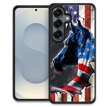 Imagem de TnXee Compatível com Samsung Galaxy S25, bandeira americana cavalo antiderrapante e à prova de choque capa protetora para mulheres/homens, borracha de silicone macio + capa traseira rígida de