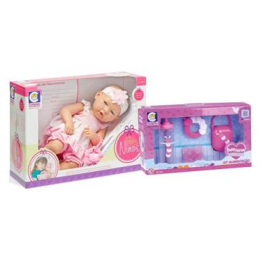 Imagem de COMP Kit Baby Ninos: Boneca c/ Chupeta e Certidão de Nascimento + Aces