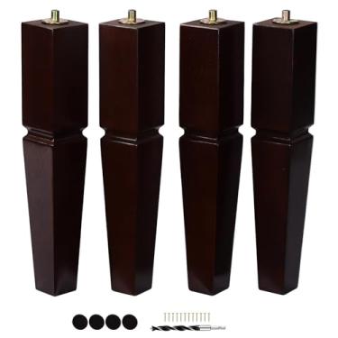 Imagem de Conjunto de 4 pernas de móveis de madeira quadrada - Pés de substituição de madeira para sofá, cama, banco, cômoda, peças de madeira de borracha para mesa, sofá, cadeiras de pernas de madeira