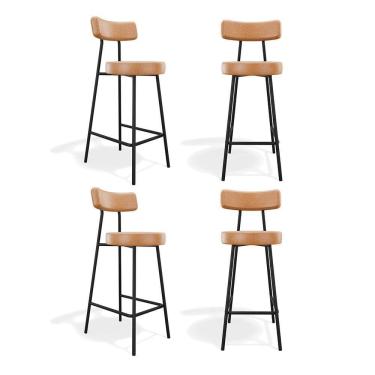 Imagem de Kit 04 Banquetas Alta Cozinha Kobe Estofada Com Encosto Couríssimo Whisky - Desk Design