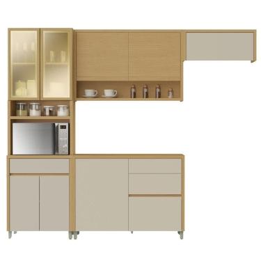 Imagem de Armário De Cozinha Completa 100% Mdf 8 Portas 4 Gavetas Cléo Madeirado/off White Nesher Madeirado/off White