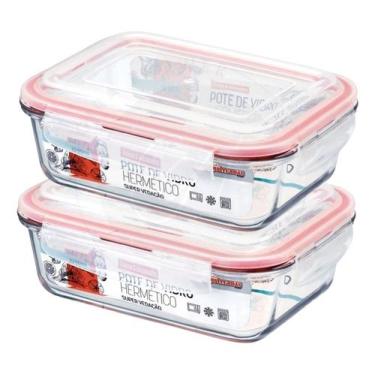 Imagem de Kit Com 2 Pote Hermético De Vidro Grande Marmita Tampa Silicone 1040ml