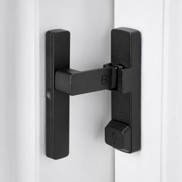 Imagem de INIRET Fechadura de porta de celeiro preta fosca de 90 graus, ferragens para fechaduras, trava de porta de ângulo reto de liga de zinco, protege a privacidade, para porta de celeiro, armários, janelas