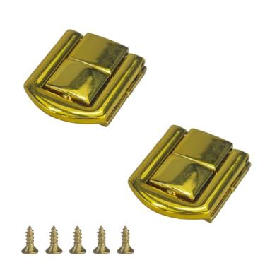 Imagem de PDETVEO 2 peças de trava decorativa de 2,5 cm x 2 cm, mini trava de ferrolho com parafusos de montagem, fecho de caixa para armário de joias de madeira (ouro)