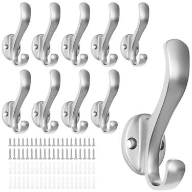 Imagem de Ruiziiz Ganchos de casaco resistentes - Ganchos de toalha de metal fáceis de instalar, ganchos de parede modernos para pendurar chapéu, toalha, chave, roupão, cachecol, bolsa, boné (10 peças prata)