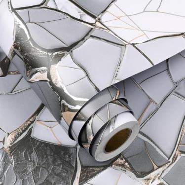 Imagem de FunStick Papel de parede com textura de mármore cinza para bancadas, armários, impermeável, papel de parede de mármore cinza 30,48 x 508 cm