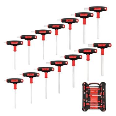 Imagem de C&T Conjunto de chaves Allen com cabo em T de 14 peças, Metric & SAE, chaves sextavadas de braço longo com caixa de armazenamento – Ferramenta profissional para bricolage, reparo de automóveis e