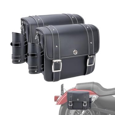 Imagem de AceRide Alforjes de motocicleta de 20 L resistentes à água para Harley Sportster Softail Dyna Honda Shadow, design de remoção rápida com sacos de garrafa, bolsas de bagagem de grande capacidade de