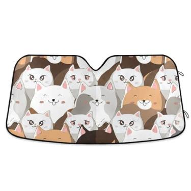 Imagem de Protetor solar personalizado fofo de desenho animado de rostos de gato para para-brisa de carro retrátil dobrável caminhão janela de carro para-brisa frontal M, 139,7 cm x 70,1 cm