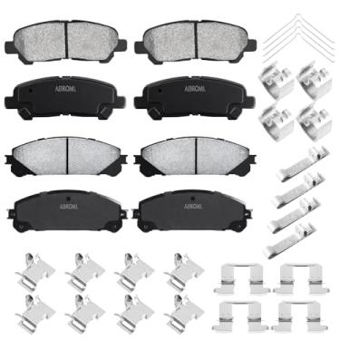 Imagem de Conjunto de pastilhas de freio a disco de cerâmica premium dianteiras traseiras adequadas para Toyota Highlander 2008 2009 2010 2011 2012 2013, 8 peças-D1324 D1325 (com ferragens)