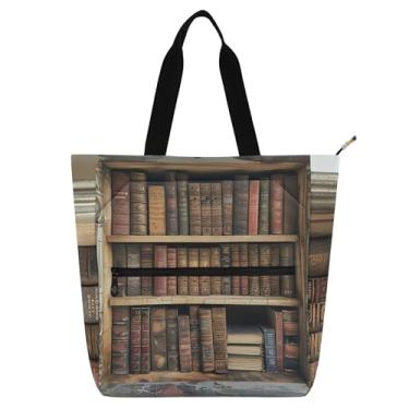 Imagem de GAIGEO Bolsa de lona reutilizável para crianças, mulheres, trabalho, zíper, impermeável, escola, professor, presente