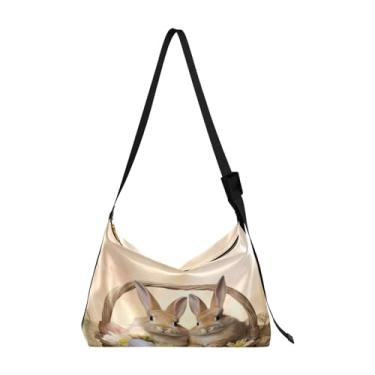 Imagem de Bolsa tiracolo vegana Two Bunny Rabbits Sitting in Basket, bolsa de ombro de couro sintético, bolsa tiracolo masculina, Dois coelhinhos sentados na cesta-1, One Size