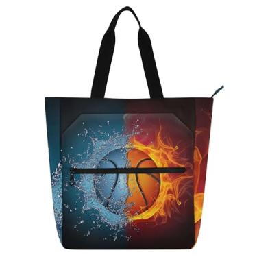 Imagem de GAIGEO Bolsa feminina de basquete dividida com fogo de água para trabalho, praia, livro, bolsa com zíper, bolsa diária com compartimentos