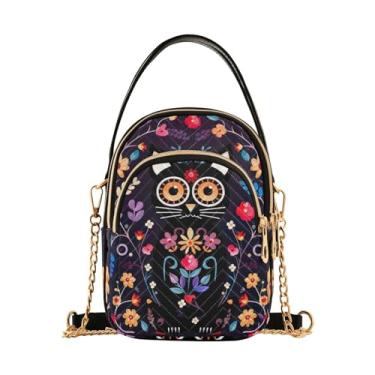 Imagem de Bolsa tiracolo feminina de árvore de Natal para a parede, bolsa tiracolo casual, bolsas de viagem transversais para mulheres, Gato sentado em floral-4, One Size