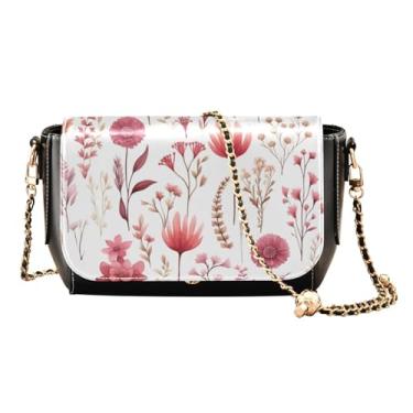 Imagem de GAIGEO Bolsa tiracolo de couro leve em aquarela rosa e branca, bolsas transversais médias para mulheres, Flores botânicas em aquarela - 2, One Size