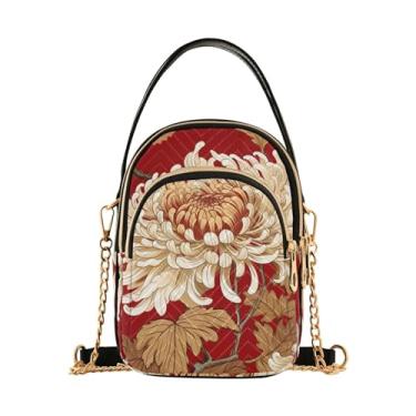 Imagem de GAIGEO Bolsa tiracolo de alça longa Pizza Doodle, bolsa tiracolo feminina, bolsa de ombro de viagem para mulheres, Crisântemo branco e marrom 3, One Size