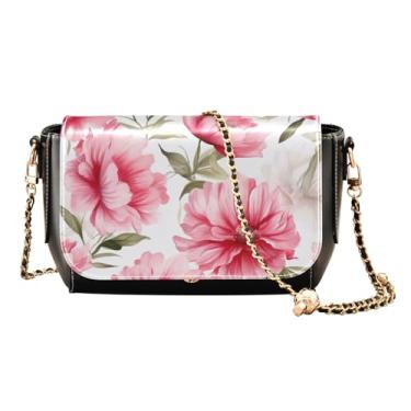 Imagem de GAIGEO Bolsa transversal de couro com flor de peônia rosa para mulheres, tamanho médio, bolsa de ombro feminina, bolsa tiracolo de couro, Floral floral em branco-2, One Size