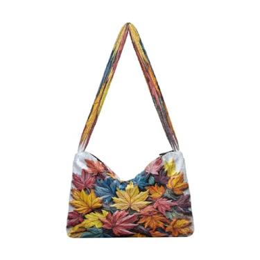 Imagem de Sacola de pelúcia colorida voando perto das nuvens, bolsas femininas, bolsa feminina para uso ao ar livre, Folhas de bordo de outono - 2, One Size