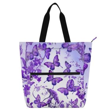 Imagem de GAIGEO Mochilas de trabalho com flores roxas para mulheres, bolsas de tecido de lona, faculdade, escola, mensageiro, presente para amantes de livros