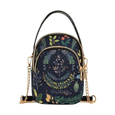 Imagem de Bolsa tiracolo feminina Blue Snowflakes over a Snowy Space, pequena bolsa transversal com alça, bolsas transversais confortáveis, Bordas florais festivas e grinaldas - 2, One Size