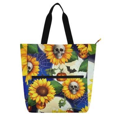 Imagem de Sunflowers Skulls Work Tote Bags for Women Canvas Beach Book Bag Zipper Ladies Kids Handbags Book Lovers Gifts