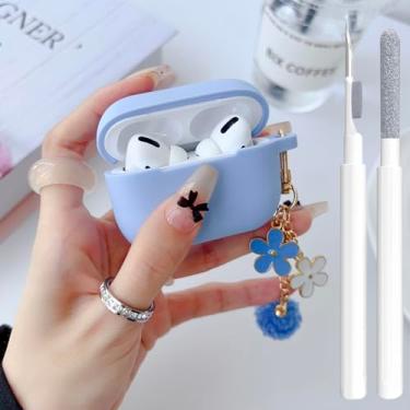 Imagem de Linda capa para Airpods Pro 3 2025, capa protetora feminina de silicone macio para iPod Pro 3ª geração com chaveiro e kit de limpeza, azul celeste