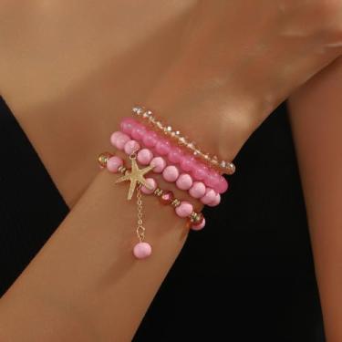 Imagem de Pulseira de estrela-do-mar com contas para mulheres, boho, joias, presentes, amizade, Natal, dia dos namorados, Medium, Latão, Sem Pedra Preciosa