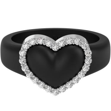 Imagem de Rinfit Aliança de casamento feminina de silicone com pedras - Anel de coração com zircônia cúbica - Design pendente de patente, Size 6, Silicone, Zircônia cúbica