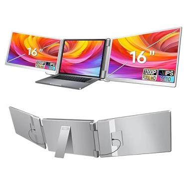 Imagem de 16'' Extensor de Tela para Notebook, 1080P FHD Tela Tripla para Notebook Monitor Portatil, Plug & Play tipo C/HDMI/USB-A, Chrome para laptop de 12 a 18,5 polegadas