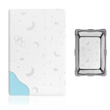 Imagem de HREVAI Colchão Pack and Play, 96,5 cm x 66 cm de espuma viscoelástica Pack N Play Colchões com capa jacquard removível, colchão portátil de dois lados para bebês e crianças pequenas, colchão de viagem