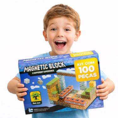 Imagem de Blocos Magnéticos de Montar Infantil 100 Peças – Jogo Educativo de Construção 3D com Ímãs Fortes, Brinquedo Criativo para Crianças, Estimula Coordenação Motora, Criatividade e Raciocínio Lógico