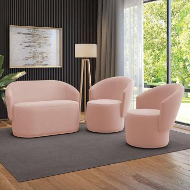 Imagem de Sofá Namoradeira E 2 Poltronas Orgânica Para Sala Malu Veludo M11 - D`rossi Rose
