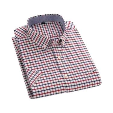Imagem de Camisa Oxford De Algodão Masculina De Verão 6XL-7XL Manga Curta Clássi
