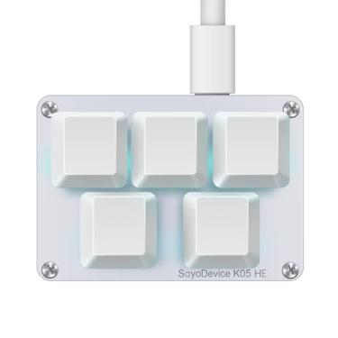 Imagem de SAYODEVICE Mini teclado K05 HE com efeito Hall de gatilho rápido adequado para OSU e teclado macro de jogo de ritmo geométrico com interruptores lineares magnéticos (branco, interruptor branco Gateron