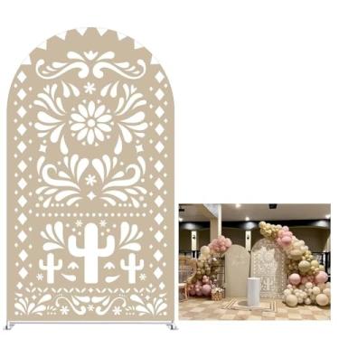 Imagem de Aerdce Capa de arco de fundo de festa mexicana bege Chiara cenários cactos lhama elásticos arqueados capas para batismo chá de bebê Talavera decoração de casamento (apenas capa)