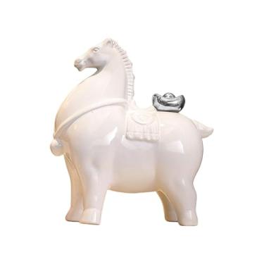 Imagem de Fenteer Estatueta de Cavalo para Mesa, Escultura de Cavalo, Decoração Feng Shui para Lareira ou Estante, White W Silver Ingot