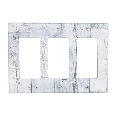 Imagem de Nadoabtm Capas de interruptor de luz vintage cinza branco grão de madeira 3 gangues balancim elétrico GFCI decorativo placa de parede placa de parede placa de interruptor para decoração de banheiro de