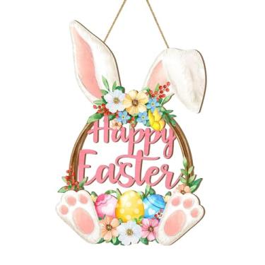 Imagem de Ioensy Placa de Páscoa para Porta, Enfeite Rústico Floral de Primavera, Decoração de Feliz Páscoa para Parede, Cafeteria, Janela, 36cm