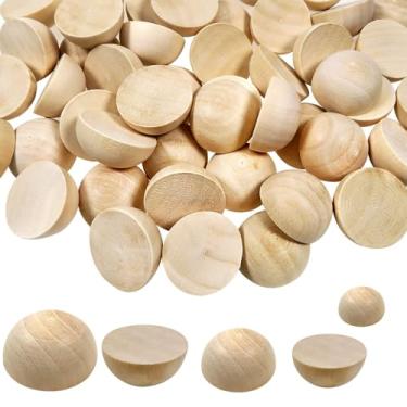 Imagem de 100 peças meias contas de madeira - esferas redondas naturais, bolas de madeira inacabadas para pintura, artesanato, decoração de casa DIY e projetos de arte, suprimentos de artesanato em madeira