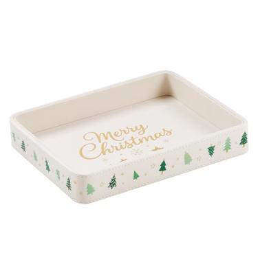 Imagem de MEIBOOCH Bandeja decorativa de Natal, 25,4 cm x 20,3 cm de couro sintético com manobrista organizadora para decoração de casa de Natal, bandejas coletoras para chaves, carteira, joias, entrada ou mesa
