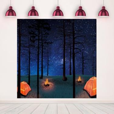 Imagem de Tenda de 1,8 m x 1,8 m com tema de fogueira com tema de fotografia de floresta, noite estrelada, acampamento, cenário de foto para ambientes internos e externos, aventura, recém-nascidos, faixa de