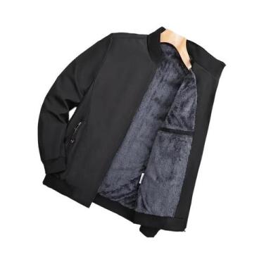 Imagem de Jaqueta De Inverno Masculina Em Fleece Quente, Cor Sólida, Casual De N