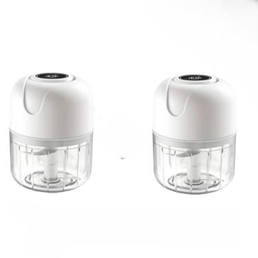 Imagem de Processador de Alimentos Elétrico Mini 250ML - Britador Portátil com Recarga USB, Ideal para Carne e Vegetais, Prático para Cozinha e Viagens (Branco kit 2)